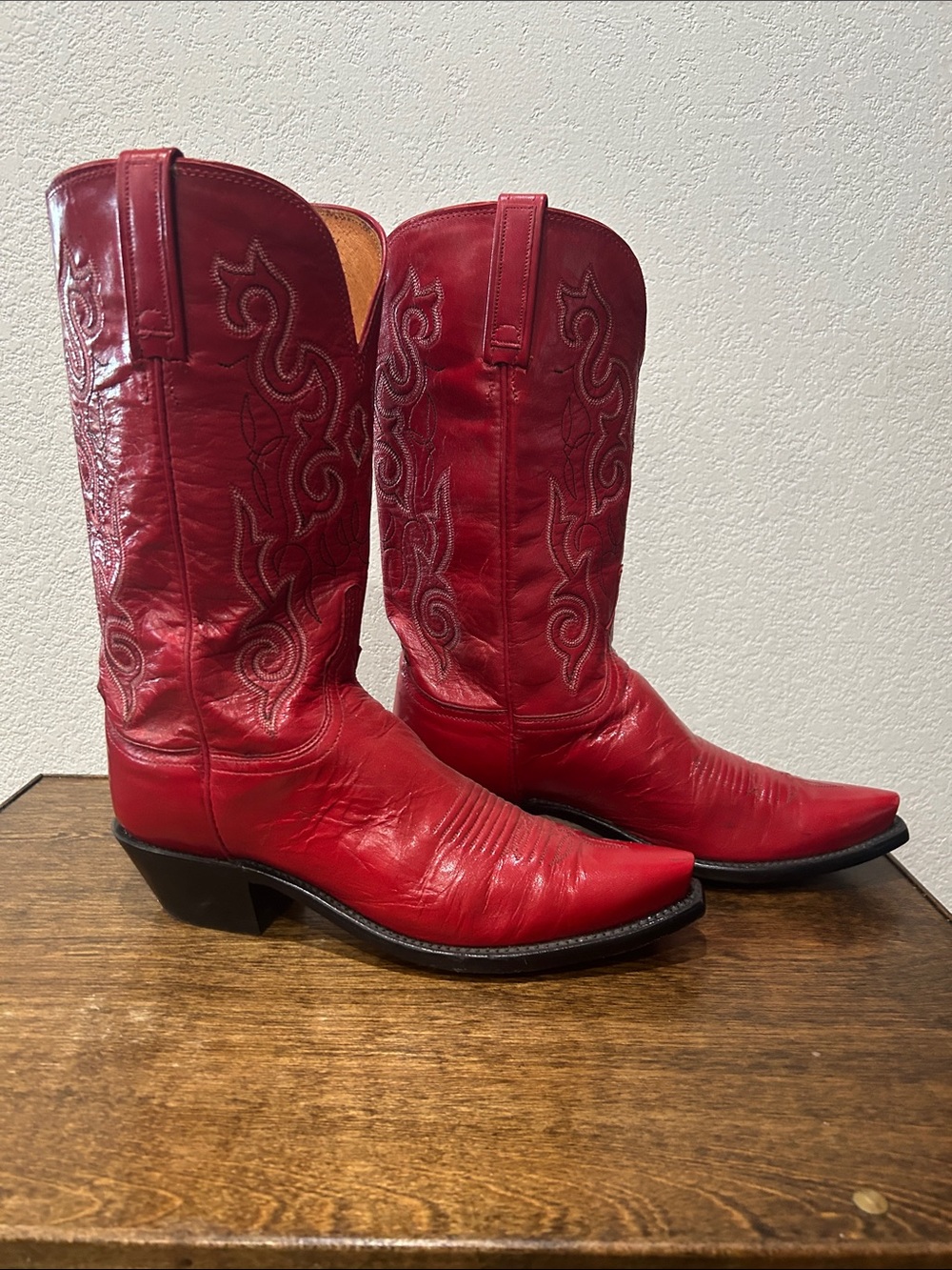 EUC Lucchese 1885 Red Leather Western Cowgirl Cowboy Boots 9B NFR rockabilly - Picture 4 of 12